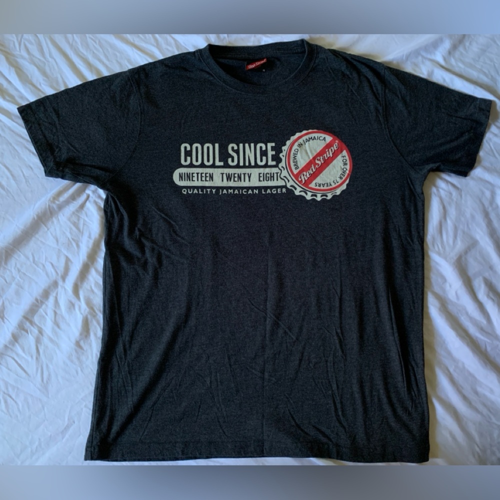 Cool Since 1928 Red Stripe Graphic Tee in Dark Gray
